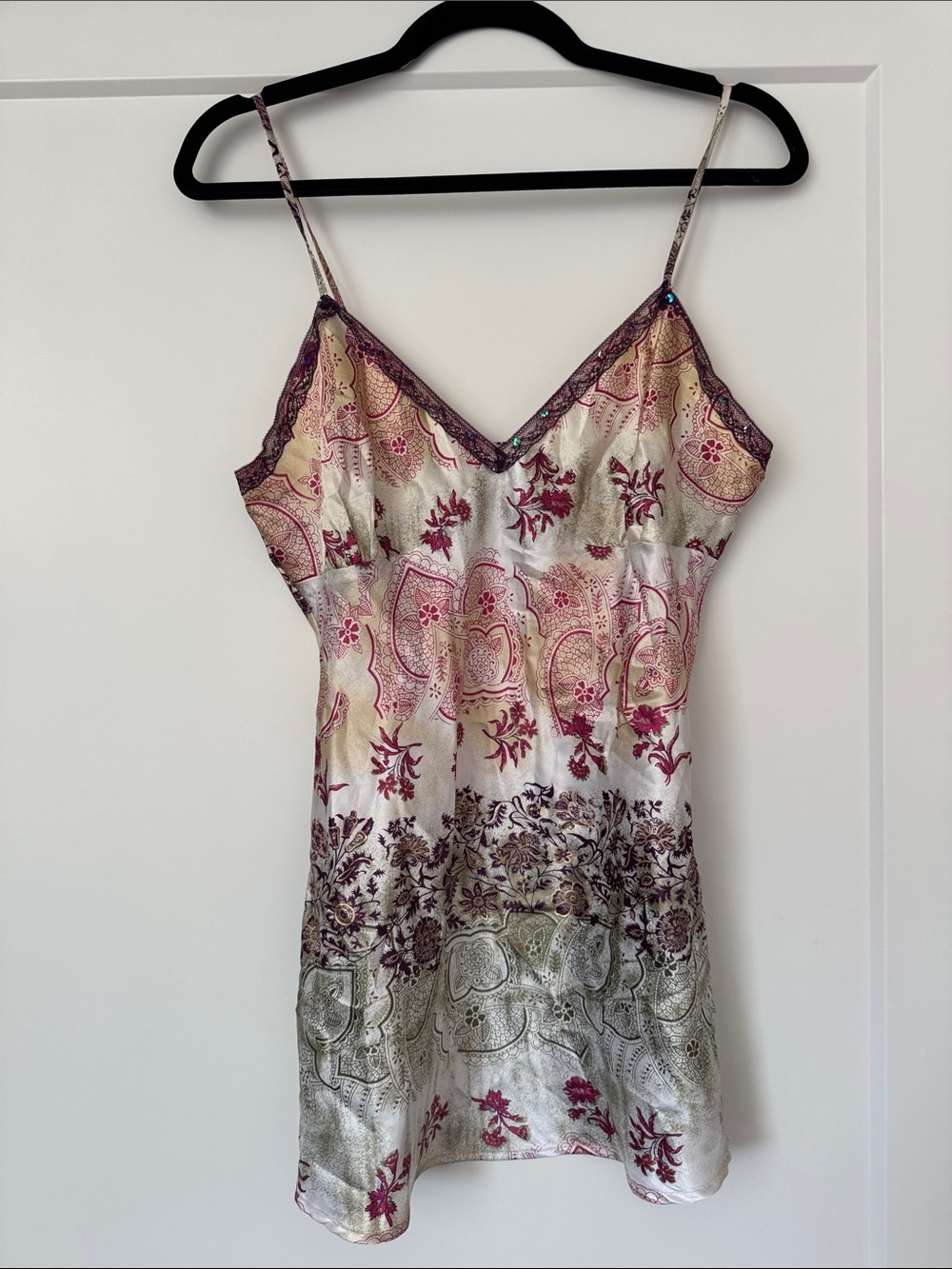 Multicolored Paisley and Floral Sequin Cami in Cream and Berry